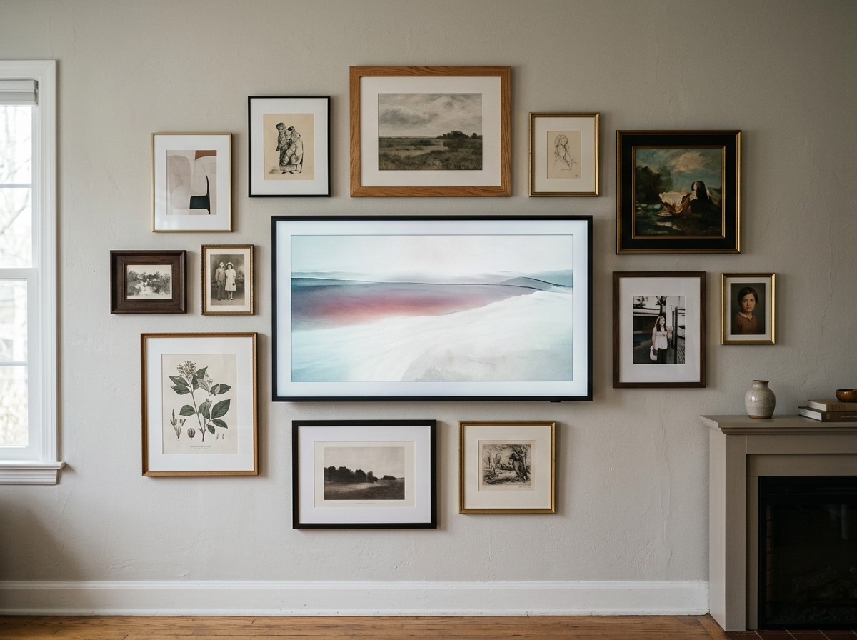 Gallery Wall layout using standard Viewing Height for digital art